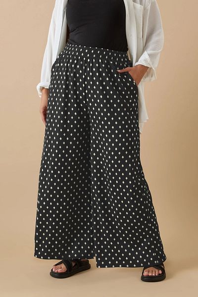 Stil Diva Plus Size Elastic Waist Wide Leg Patterned Pocket Trousers 303710