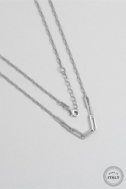 So CHIC... İtalyan 18 Ayar Beyaz Altın Kaplama 45 Cm Gümüş Zincir Kolye