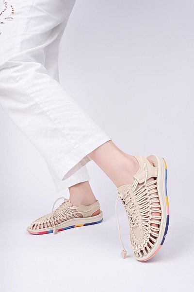 Aymood Elastic Lace-Up Unisex Summer Men's Sandals Women's Slippers Woven Design Beach Sandals Nef