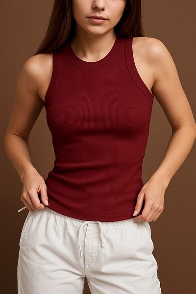glanour Women's Ribbed Look Thick Strap Basic Undershirt