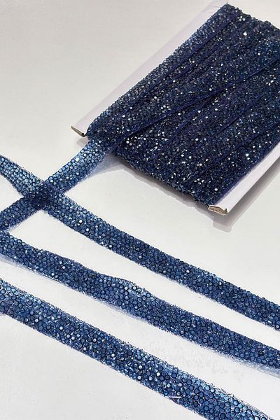 Limelia Navy Blue Iron-On Stripe Stone Beads1.5 cm