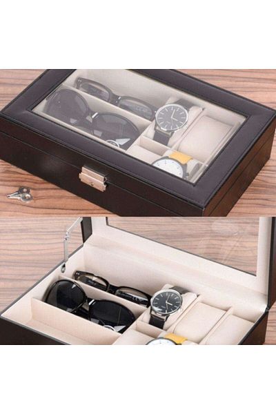 Excellent Houseware Watch/glasses organizer, Home Styling Collection, eco-leather, Black/Beige, 30x21x8 cm