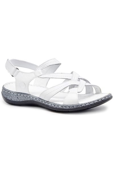 Mammamia D25Ys-02530 White Skin Leather Women's Comfort Sandals