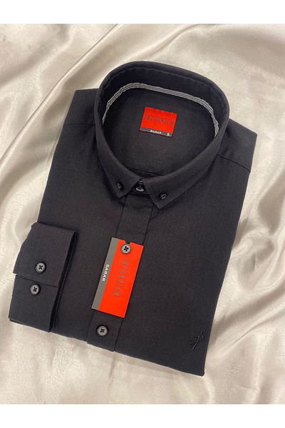 Sarar INTERVIEW Cămașă neagră din țesătură de in, slim fit