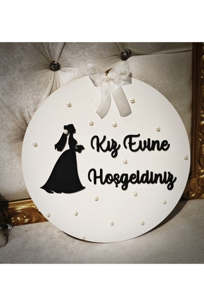 şatafat design Welcome to Girl's House Wooden Door Decoration White and Black...