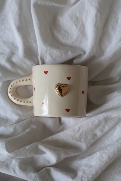 sukupotCeramics Altın Kalpli El Yapımı Kupa