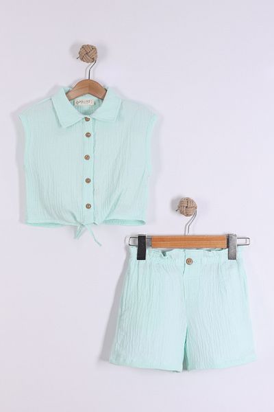 Pollito Girl's Muslin Shirt Shorts Suit