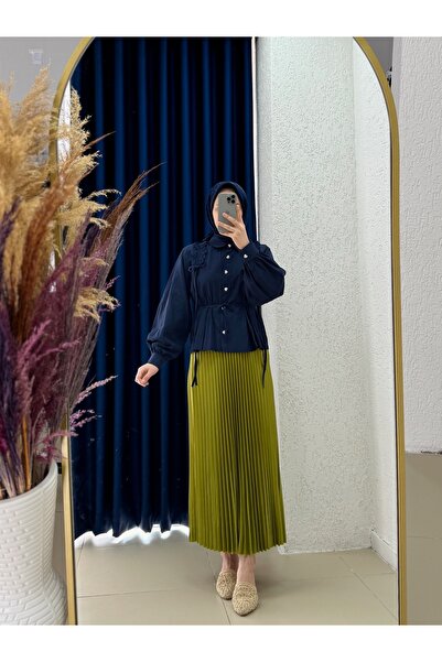 MİHRA STORE Κοντό πουκάμισο Yelique με κορδόνια στους ώμους-BN4393 Μπλε Navy