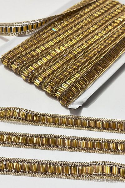 Limelia Honey Color Pipe Beaded Iron-On Strip Stone