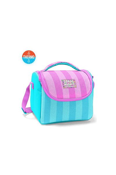 Coral High Turquoise Pink Striped Thermo Lunch Box 11787