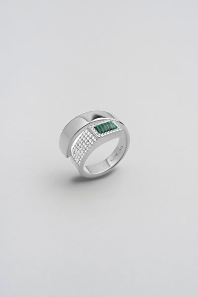 So CHIC... Tanrıça 18 Ayar Beyaz Altın Kaplama Gümüş Malahit Yüzük