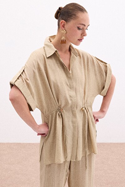 Sateen Сорочка з підтягнутим поясом - хакі
