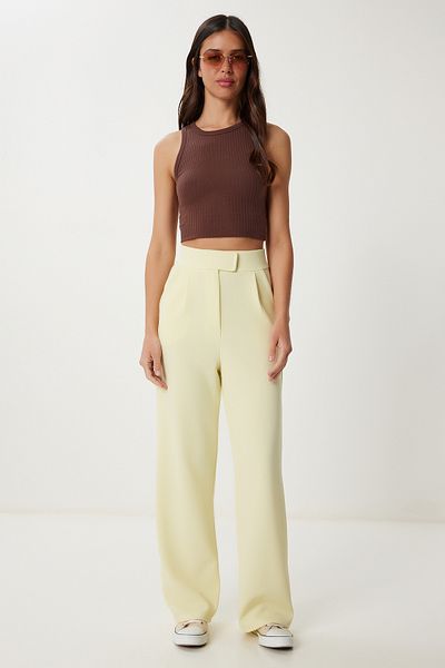 Lovelyİstanbul Buy Velcro Comfortable Palazzo Pants Yellow Lrv0003