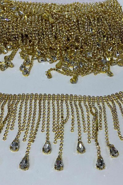 Limelia Gold Transparent Beyoğlu Drop Stone Fringe Tassel Ribbon Accessory
