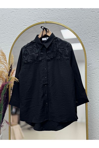 MİHRA STORE Strawberry Robe Tulle Flower Detailed Shirt-Na767 Black
