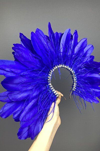 Limelia Dali Model Feather and Stone Bridal Henna Crown Accessory Saks Blue