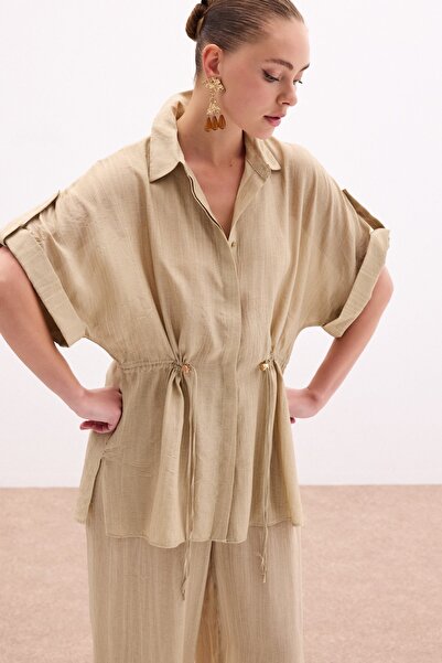 Sateen Сорочка з підтягнутим поясом - хакі