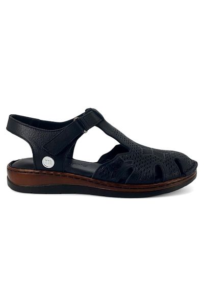 Mammamia D25Ys-02550 Black Skin Leather Closed Front Women's Comfort Sandals