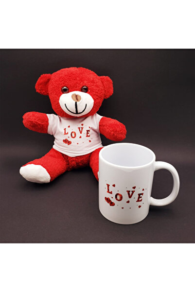 Generic Brand Love design mug and red teddy bear set