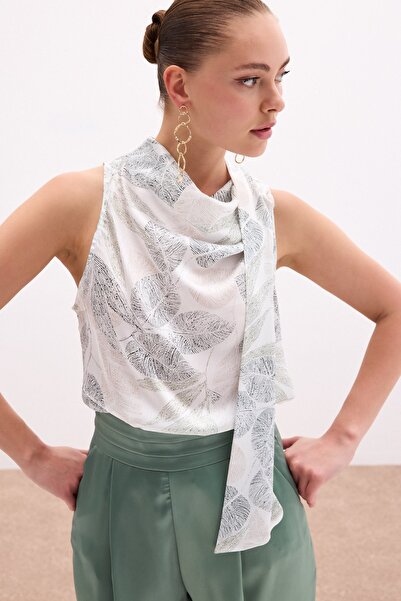 Sateen Блуза з хусткою - хакі