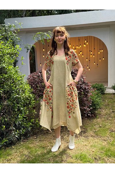 Butik Esra Kandemir Summer Cotton Washed Fabric Lining Lined Lined Large Size Authentic Dress