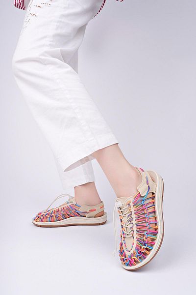 Aymood Elastic Lace-Up Unisex Summer Men's Sandals Women's Slippers Woven Design Beach Sandals Nef