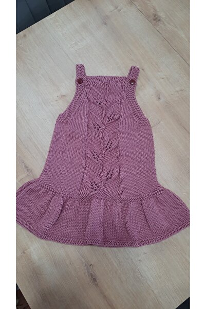 El örgüsü BEBE YÜNÜ EL ÖRGÜSÜ ASKILI ELBİSE GÜL KURUSU 18-24 AY UYUMLU