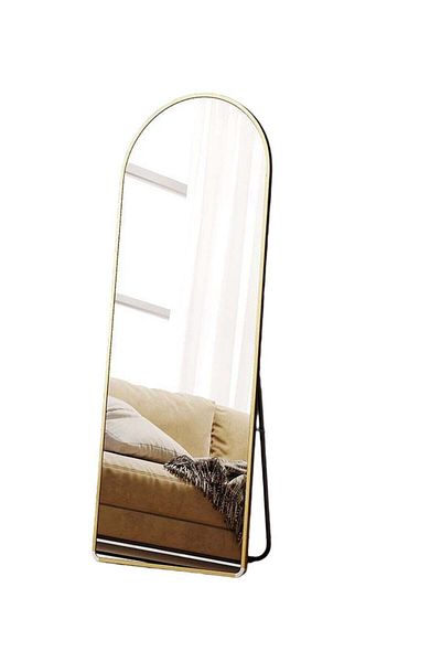 huitich Arched Floor Mirror With Stand and Aluminum Alloy Frame, Gold, 147x37 cm