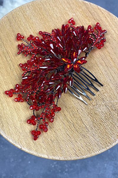 Limelia Red Crystal Detailed Side Comb Buckle Bridal Hair Accessory