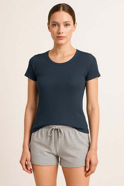 HNX Women's Ribbed Short Sleeve Cotton T-Shirt