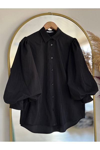 MİHRA STORE Balloon Sleeve Shirt-Bn4207 Black