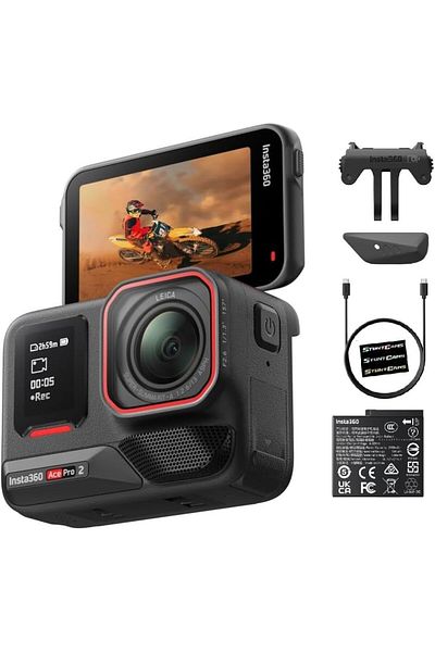 Insta360 كاميرا الحركة Ace Pro 2 المقاومة للماء حتى عمق 33 قدمًا، عدسة 8K، مستشعر كبير وتحرير الذكاء الاصطناعي المزدوج، تقليل الضوضاء