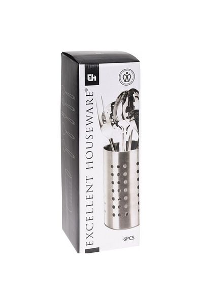 Excellent Houseware Set of 5 stainless steel utensils and vertical stand, 11x11x33 cm