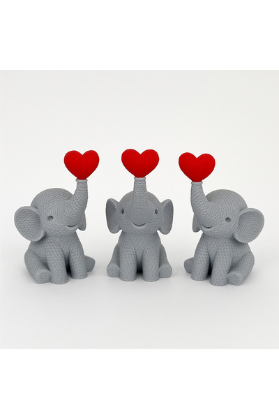 edoy 3'lü Kalpli Gri Fil Figür Seti - Dekoratif Masa ve Raf Süsü - Sevgiliye ...