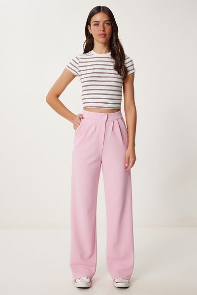 Lovelyİstanbul Lycra Comfortable Palazzo Knitted Trousers Candy Pink Lrv0019