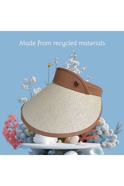 HeviStor Vizor Straw Sunscreen Beach Hat with Pearl Detail