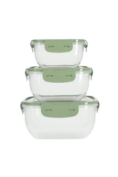 Excellent Houseware Set de 3 caserole Alberta, plastic, verde, 500, 900, 1500 ml
