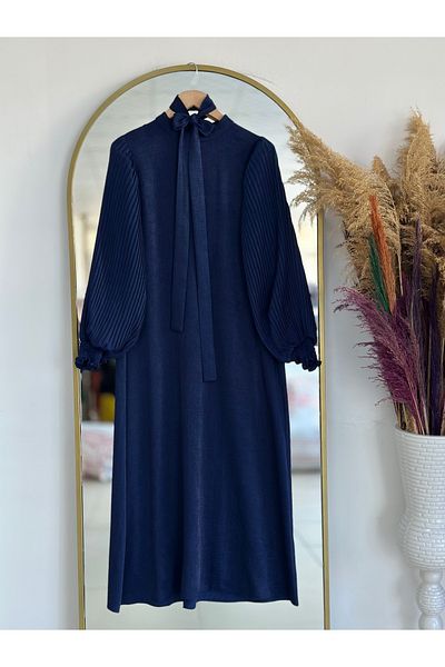 MİHRA STORE Rochie împodobită cu mâneci İrem-PA9548 Bleumarin