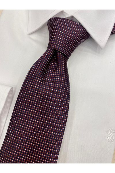 Cacharel Woven Fabric Patterned Burgundy White Tie