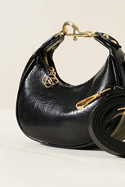 Dorcha Baby Model Oval Kesim Siyah Mini Çanta