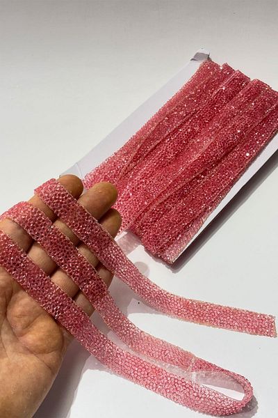 Limelia Pink Iron-On Stripe Stone Beads1.5 cm