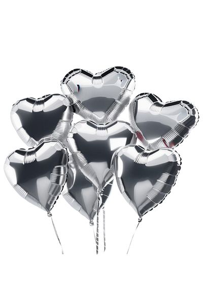 tedaks 5Pcs 18 Inch 45 cm Heart Foil Balloon Silver