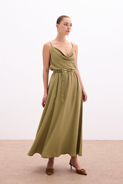 Sateen Довга спідниця з поясом - хакі