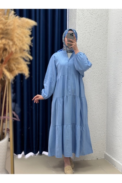 MİHRA STORE Rochie casual cu 6 nasturi Çilek-NA2350 Albastru