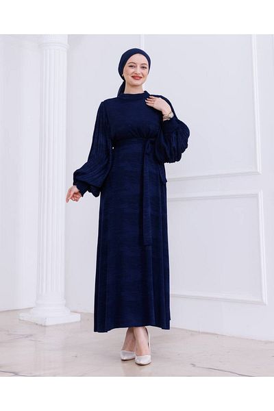 MİHRA STORE Rochie împodobită cu mâneci İrem-PA9548 Bleumarin