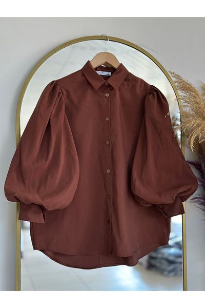 MİHRA STORE Balloon Sleeve Shirt-Bn4207 Brown