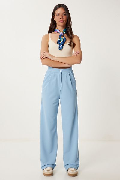 Lovelyİstanbul Lycra Comfortable Palazzo Knitted Trousers Sky Blue Lrv0019
