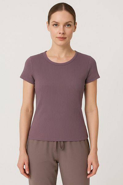 HNX Women's Ribbed Short Sleeve Cotton T-Shirt