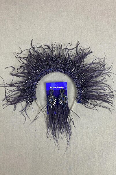 Hayalperest boncuk Sirius Crystal Beaded Feathered Bridal Henna Crown and Ear...