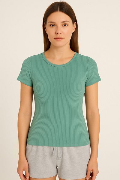 HNX Women's Ribbed Short Sleeve Cotton T-Shirt